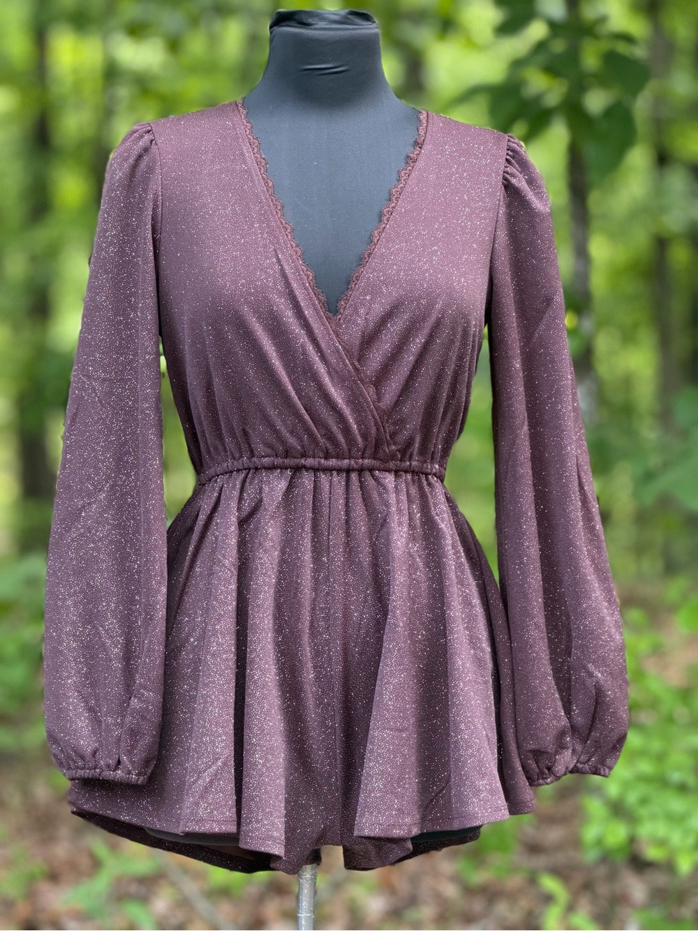 Women's Sparkle V-Neck Long Sleeve Romper